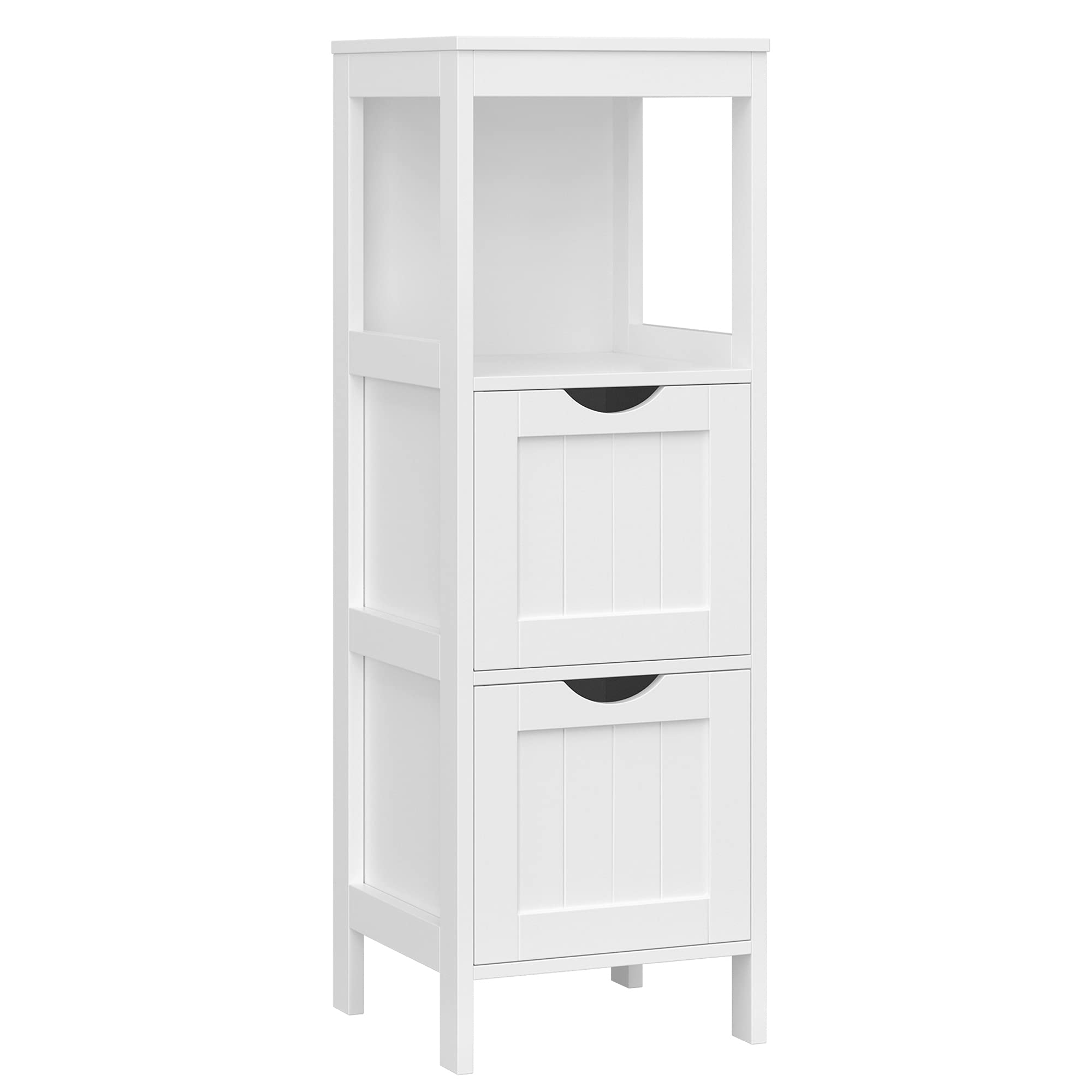 VASAGLE Bathroom Floor Cabinet, Freestanding Bathroom Storage Unit, with 2 Drawers, 1 Open Compartment, for Bathroom, Living Room, Kitchen, Modern Style, White BBC42WT