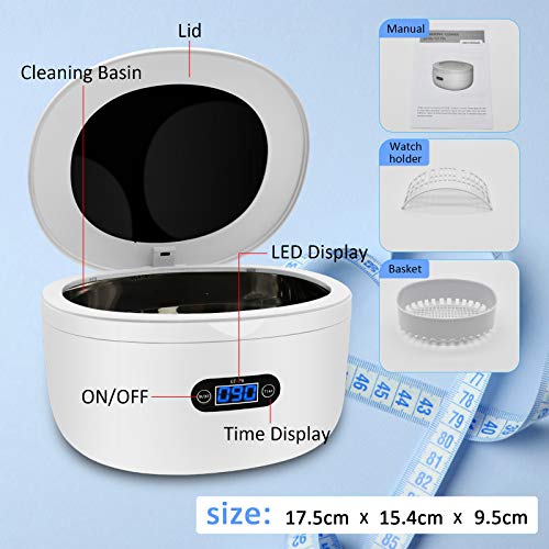 Ultrasonic Cleaner, Jewelry Cleaner Machine with 5 Digital Timer, 40KHz Powerful Ultrasonic Cleaner with 25 Ounces Tank for Cleaning Jewelry Rings Glasses Watches Shaver Heads Diamond Denture