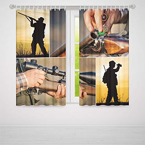 TecBillion Bedroom Curtains,Hunting Decor for Living Room,Collage of Hunting Themed Photos Loading Rifle Binoculars Outdoors Activity Decorative,37Wx51L Inches