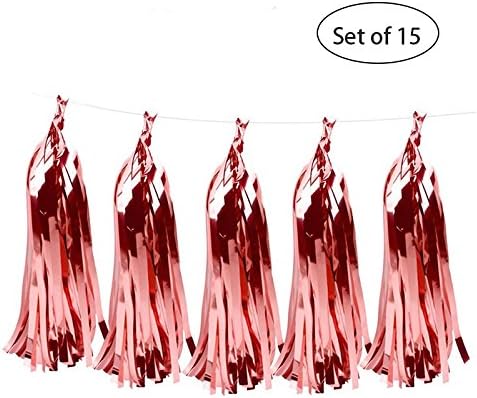 Himerus Rose Gold Tassels Party Decorations - Set of 15 Pcs,Perfect for Weddings, Birthdays, Bridal Shower, Baby Shower, Party Decorations, Valentine’s Day, Prom, Holidays Decoration Supplies