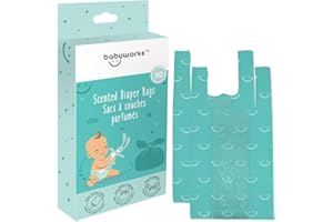 Baby Works - Disposable Diaper Bags, Baby Powder Scent Neutralizes Odors, Diaper Disposal or Pet Waste Bags - 50 Count