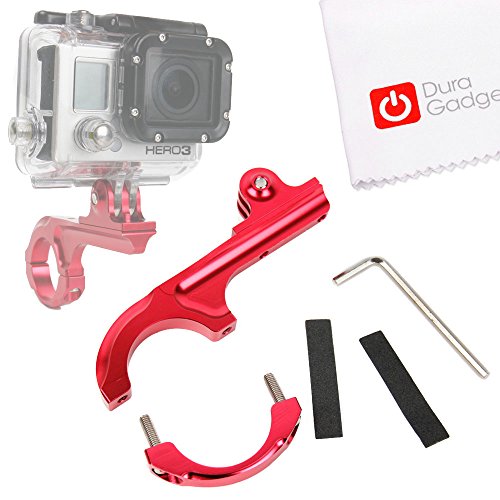 DURAGADGET Ultra-Strong Forged Aluminium Handlebar Mount in Red For GoPro Hero 4 Session, HERO 4, 3+, 3, 2, 1 & HD Hero, Naked / Helmet / LCD BacPak (Black, White, Silver, Surf, Outdoor & Sport Editions)