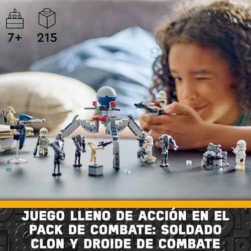 Star Wars Pack de Combate: Soldado Clon y Droide de Combate, Juguete Infantil, Moto Speeder de Juguete, Figura Tri-Droide y Puesto Defensivo, Regalo para Niños y Niñas de 7 Años o Más 75372