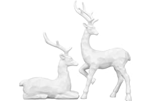 LEIFEOSH 2 Pcs Resin Christmas Reindeer Figurines White Tabletop Christmas Deer for Table Centerpieces Desk Shelf Fireplace Decor, Xmas Elk Statues Perfect for Home Office