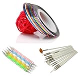 5 X 2way Dotting Pen Marbleizing Tool + 15pcs Nail Art Brush + Set Of 10 Nail Striping Tape Tool Kit Set