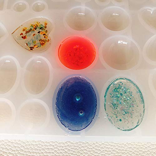 ScivoKaval Cabochon Gem Jewelry Silicone Mold Oval Teardrop Square Heart Round Shapes for Polymer Clay Crafting Resin Epoxy Pendant Earrings Making Casting DIY Craft Mold 29 Design 58 Cavity Large - Thumbnail 3