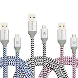 Micro USB Cable, Eversame 3 Pack 3.3Ft 1M Premium Nylon Braided High Speed Data Sync Charger Cord with Aluminum Shell For Android, Samsung Galaxy S6 Edge Plus/Note 5, HTC and More(Blue Black Hot Pink)