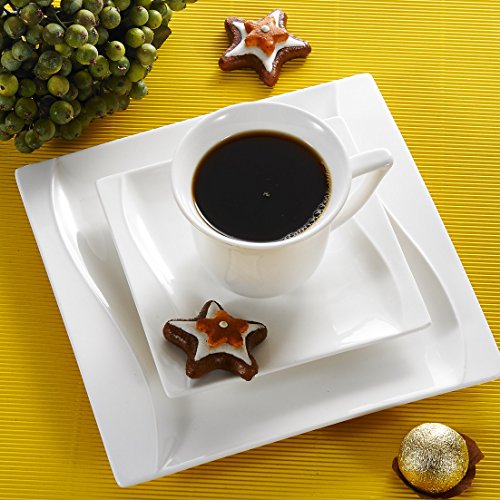 MALACASA 18-Piece Ivory White Porcelain Drinkware Coffee Set Tea Sets 6.8 oz Cups Saucers and Dessert Plates for 6 Carina Series