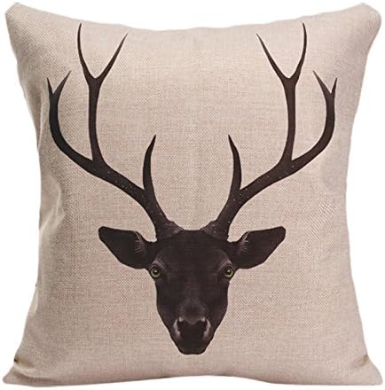 Cotton Linen Pillowcase Deer Head Printed Cushion Cover Lvsure Pillowcases For Livingroom Or Bedroom 20 x 20 inches / 50 cm x 50 cm cm