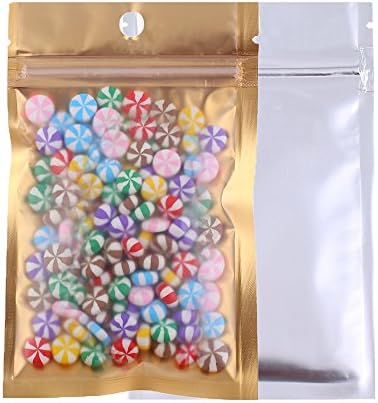 100PCS Clear/Gold/Silver Mylar Foil Flat Ziplock Bags 12x20cm (4.7x7.8")