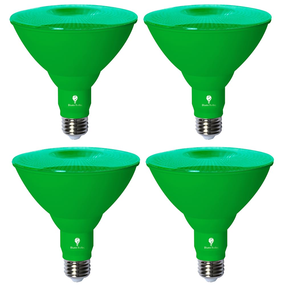 Bluex Bulbs Par38 LED Flood Light Bulb - 18W (120Watt Equivalent) - Dimmable - E26 Base - LED Lights, Party Decoration, Porch, Home Lighting, Holiday Lighting, Flood Lights (Green, 4 Pack) Image