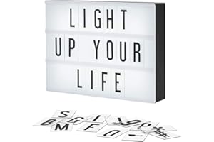 EFAILY Cinema Light Box,Personalized Neon Signs, A4 Vintage Style Light up Message Board with 192 Black & Color Letters for Festival,Wedding, Party A4 Vintage Style Light up Message Board