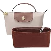 Chispee Purse Organizer Insert Felt Bag Organizer fit GG Marmont Matelasse Shoulder Bag Storage & Finishing Inner Handbags Insert Organizer for Longchamp Mini,Coffee
