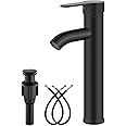 gotonovo Vessel Sink Faucet Modern One Hole Bathroom Faucet Deck Mount Lavatory Vanity Single Handle Mixer Tap with Water Supply Hose and ABS Pop Up Drain Matte Black
