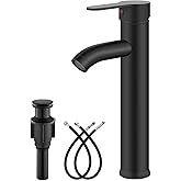 gotonovo Vessel Sink Faucet Modern Bathroom Faucet 1 Hole Deck Mount Lavatory Vanity Single Handle Mixer Tap with Water Supply Hoses and ABS Pop Up Drain Without Overflow, Matte Black
