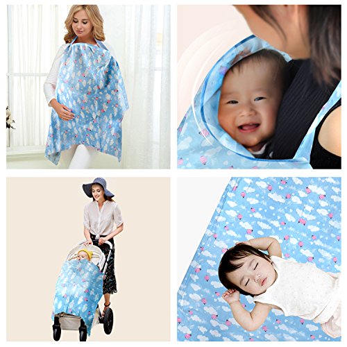 Kyapoo Nursing Breastfeeding Cover Lightweight Breathable 100% Cotton Nursing Apron for Breastfeeding Rigid Neckline Full Coverage and Adjustable Strap Blue