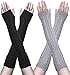 2/3 Pairs Womens Winter Knit Long Fingerless Gloves Thumbhole Arm Warmers Mitten(A-2 Pairs( Black & Light Gray)