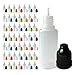 510 Central 15mL LDPE Plastic Thin Tip Dropper Bottles (50 Pack, Multi Color Caps)