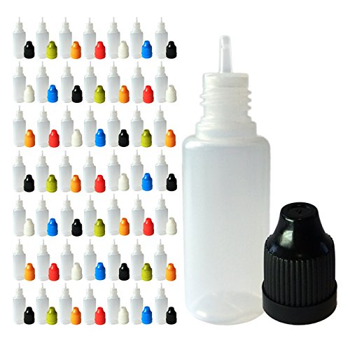 510 Central 15mL LDPE Plastic Thin Tip Dropper Bottles (50 Pack, Multi Color Caps) (Best Place For E Juice)