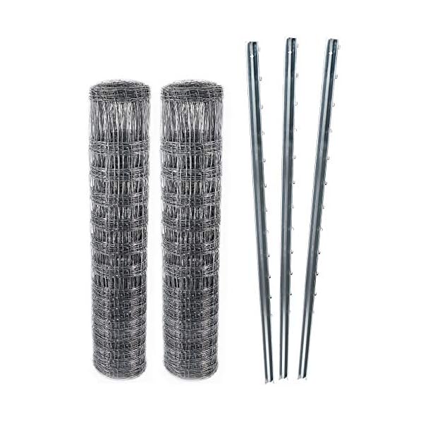 Aquagart Z-Profil Zaunpfosten Wildzaun Komplettset I 100m Knotengeflecht Zaun 150/12/30 und 30 St. Zaunpfähle 2m I…