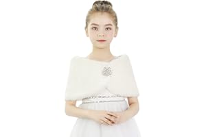 FAKEFACE Girls Shawls and Wraps Faux Rabbit Fur Wedding Shoulder Cape Bridesmaid Tippet Stole Party Dress Shawl Costume Christmas Gift (Shiny Crystal, Ivory, Suggest for girls height 51-59 inch)