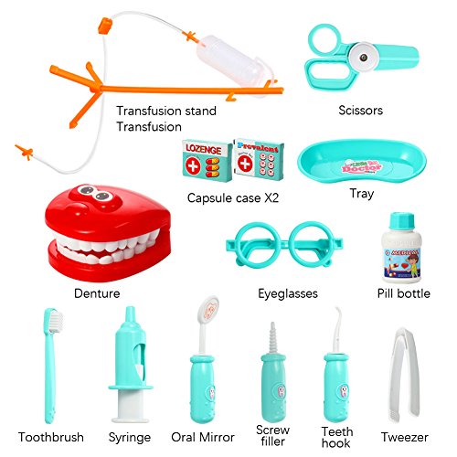 image for ThinkMax Play Doctor Set, 15 Pieces Pretend Play Dentist Medical Kit f