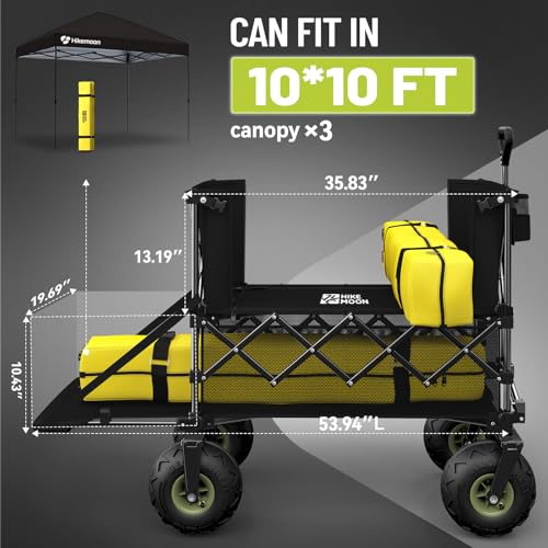 Hikemoon Double Decker Beach Wagon with 10" Big Balloon Wheels for Sand, 54'' Extra Long 560LBS Heavy Duty Wagons Carts Foldable, 400L Large All-Terrain Collapsible Folding Cart for Outdoors, Black