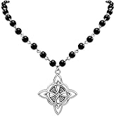 YZMOXNL Witch Knot Black Bead Necklace Gothic Celtic Knot Choker Trinity Triquetra Wiccan Jewelry Accessories for Women