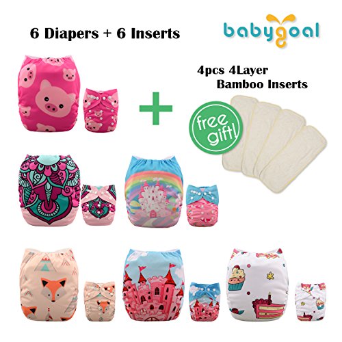 Babygoal baby washable pocket nappy, 6pcs cloth diapers + 6 inser…