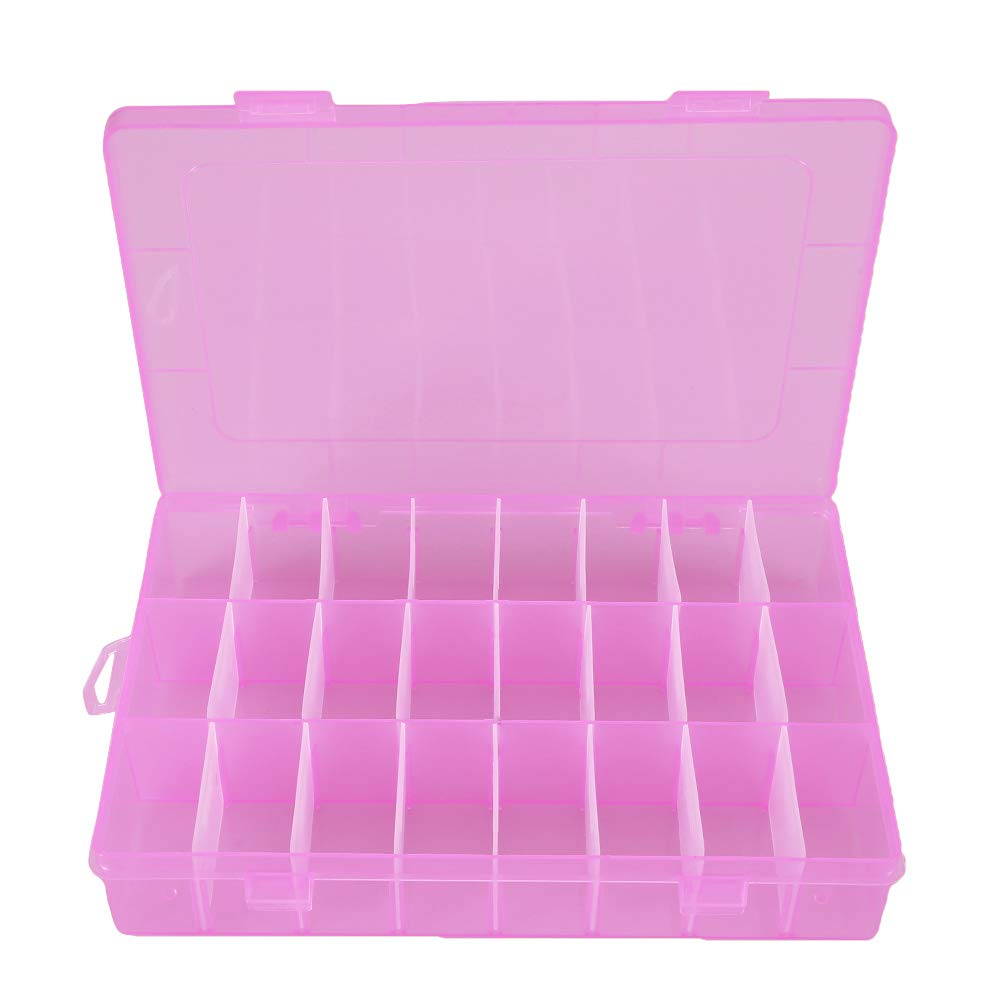 Jewelry Organizer Box for Earrings 24 Grids Plastic Jewelry Case Detachable Beads Storage Container 20 X 13 X 3.5cm (Pink)