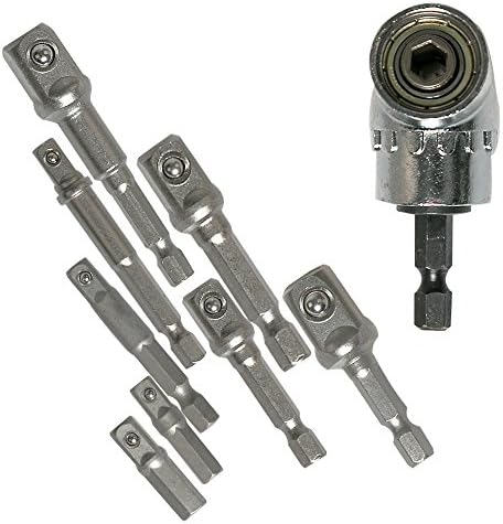 Surepp 105 Degree Flexible Angle Extension Bit+8Pcs Socket Adapter Impact Hex Shank Drill Bits Bar Set for Drill CR-V Quick Change Nut Driver Socket Bit Set Adapters