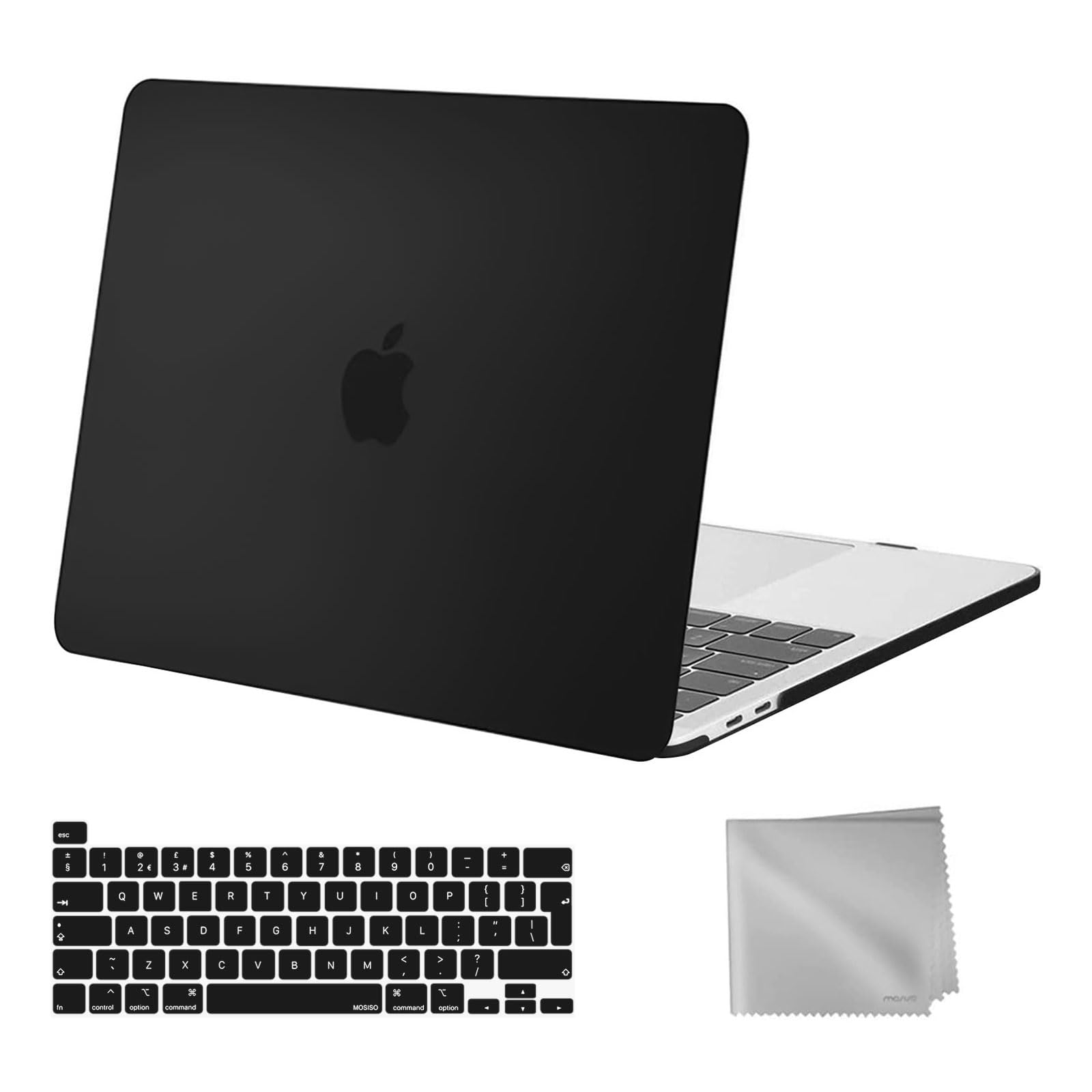 MOSISO Compatible with MacBook Pro 13 inch Case M2 M1 2026 2025 2024 2023 2022-2016 A2338 A2289 A2251 A2159 A1989 A1706 A1708, Plastic Hard Shell Cover & Keyboard Skin & Wipe Cloth, Black