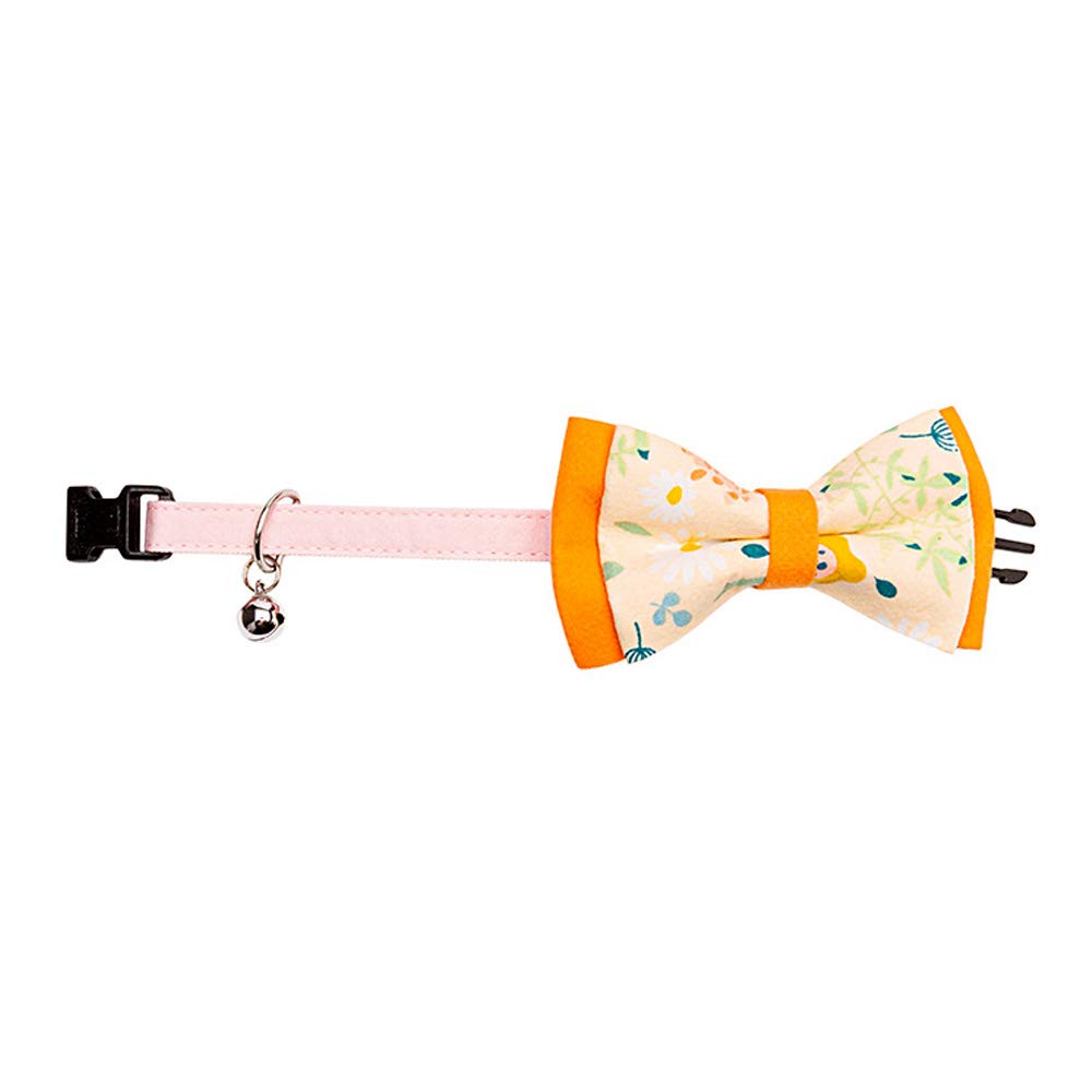 Lichi Yellow Bow Tie Pet Collars Adjustable White Floral Bow Ties for Dogs Cat Collar-01M