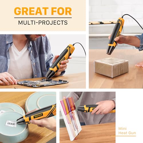 SEEKONE Mini Heat Gun 2 Temperature 260℃/450℃, 350W Handheld Hot Air Gun Tool 1.5S Fast Heating with Overload Protection, Non-Slip Rubber Body, Nozzle for Craft Embossing, Shrink Wrapping