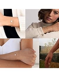 Softones - Juego de 12 pulseras sencillas de plata y oro para mujeres y niñas, pulsera de perlas pequeñas, delicadas y ajustables, hechas a mano