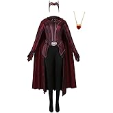 Kaziuoi Women Wanda Maximoff Cosplay Costume Red Jumpsuit With Headpiece Cloak Necklace Hallwoeen Witch Outfits