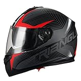 Triangle Full Face Dual Visor Matte Black Street Bike Motorcycle Helmet (Large, Matte Red)