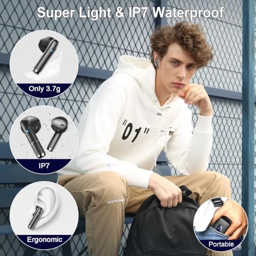 Drsaec Bluetooth 5.4 Headphones, In-Ear Headphones, Wireless Bluetooth 2026 Wireless Headphones with 4 ENC Mic, 6D Deep Bass, 30 Hours Noise Cancelling Ear Buds, IP7 Waterproof Sports Earphones, USB-C