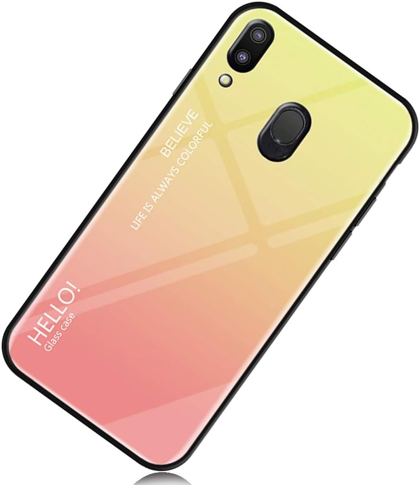 Yoota Samsung Galaxy M20 Case, Gradient Tempered Glass Back Case + Soft silicone Frame Cover Anti-Scratch Hybrid Casing for Samsung Galaxy M20 - Yellow