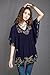 Ashir Aley New Floral Embroidered Butterfly Sleeve Wrap Ruffled Peasant Tops Blouse(XL,Navy Blue)