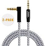 CableCreation [2-PACK] 3 Feet 3.5mm Auxiliary Audio cable 90 Degree Right Angle for Apple iPhone, iPod, iPad, Samsung,Smartphones &amp; Tablets and Speakers,24K Gold Plated, Black &amp; White