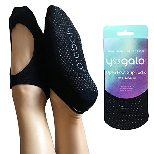 Yoga Pilates & Barre Grip Socks, Non Slip, Non Skid, Open Foot Sock Black, Small/Medium (Women 5-10 Men 4-9) - Thumbnail 6