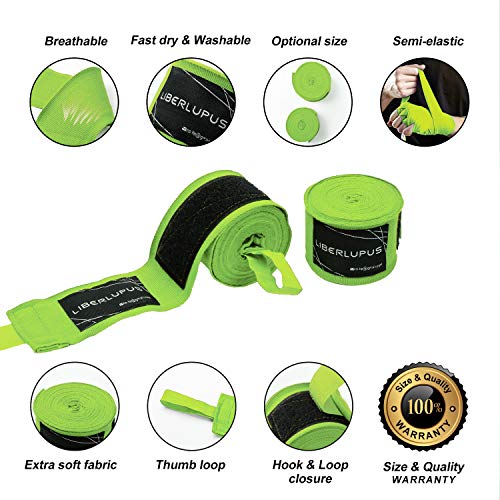 image for Liberlupus Elastic Professional 120 & 180 Inches Boxing Hand Wraps for