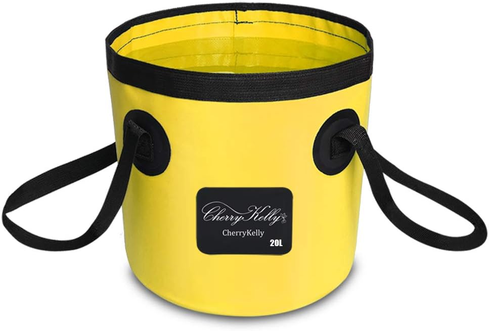 CherryKelly Folding bucket - Foldable Pouch Barrel - Storage Container Collapsible Portable bucket - Camping Traveling Hiking Fishing is easy to carry - Laundry Basket/Bucket - 20L Yellow
