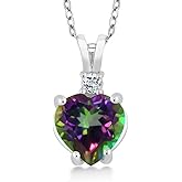 Gem Stone King 14K White Gold Heart Pendant set with 2.58 Ct Green Mystic Topaz and White Topaz