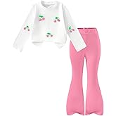 SOLY HUX Girl's 2 Piece Outfits Cherry Long Sleeve T Shirt and Flare Pants Set Cute Fall Clothes