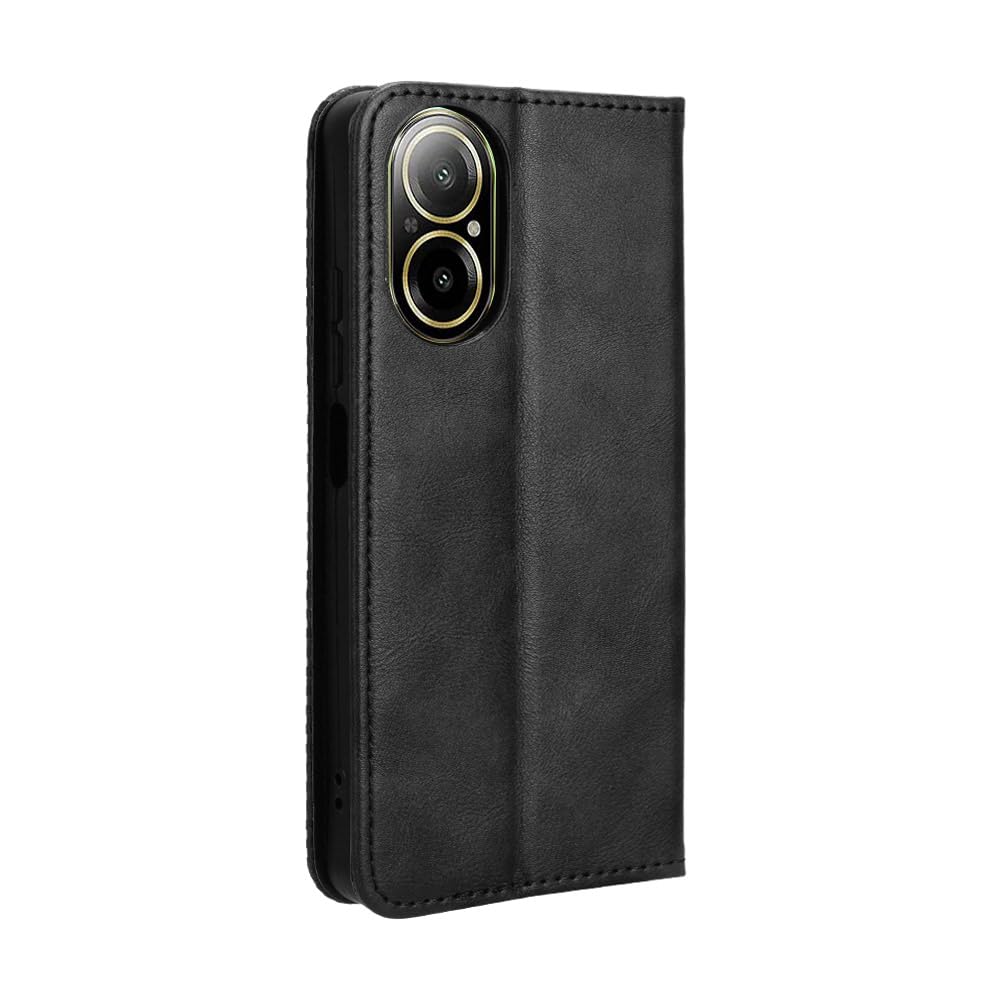 COMAKU Compatible with Realme C67 4G Case Leather - Flip Cover Protection magnetic Phone Case wallet with Card Holder - Black