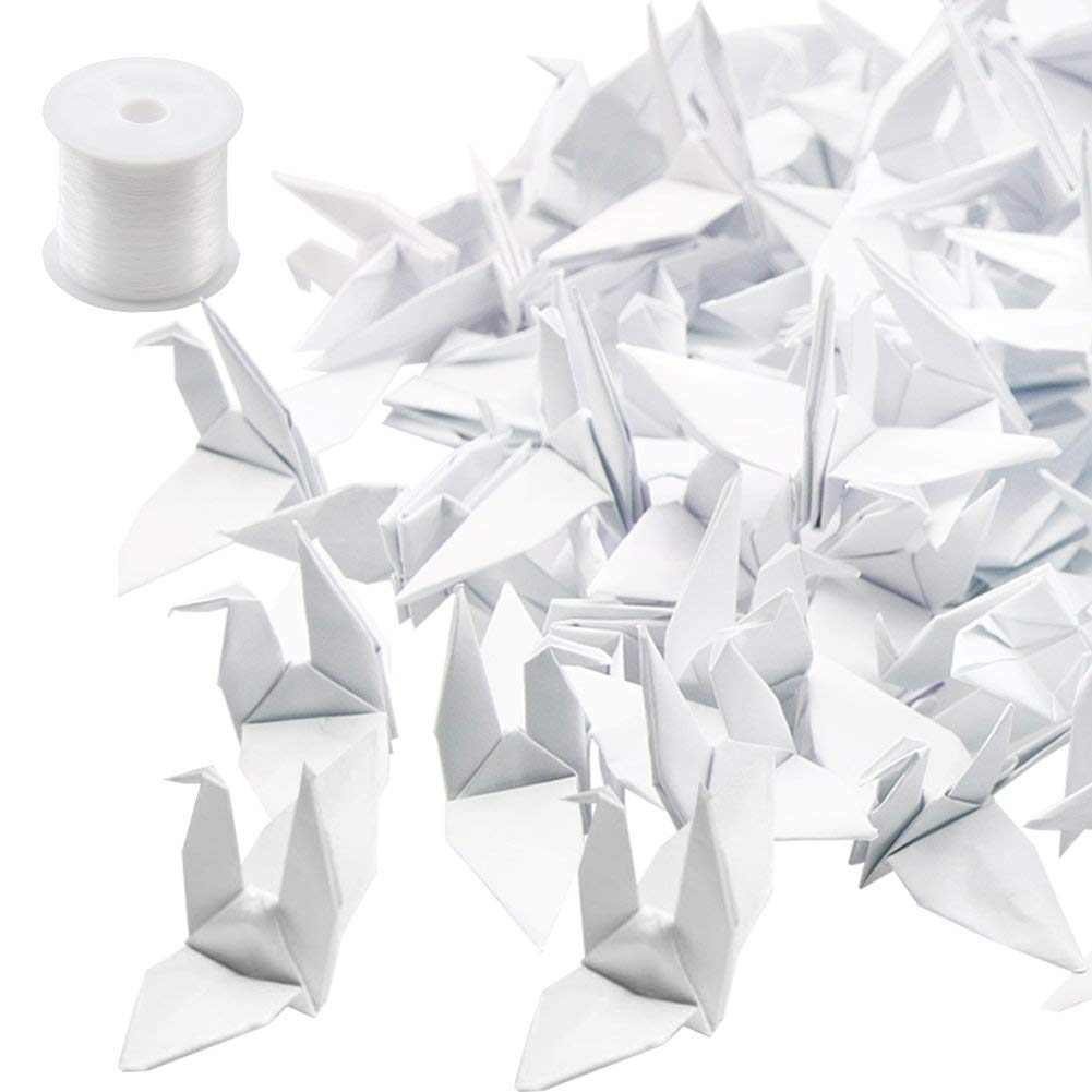 Hangnuo 50 Pcs Origami Paper Cranes Folded Diy Japanese Crane Mobile String Garland For Wedding Party Backdrop Home Decoration White