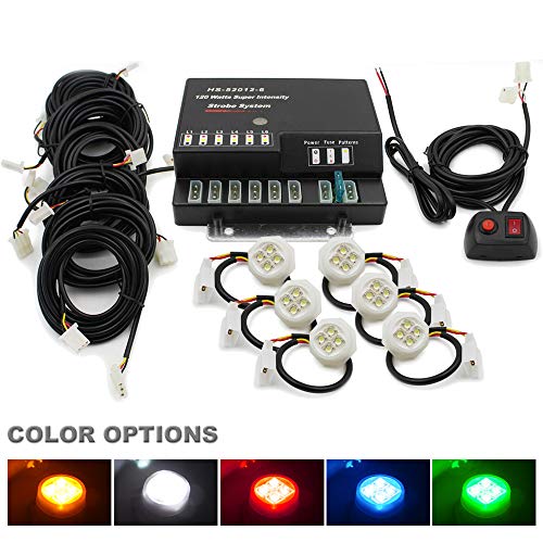 FOXCID 120W LED Hide Away Emergency Strobe Light Headlight Kit Hazard Waring System 6 Bulbs White Amber