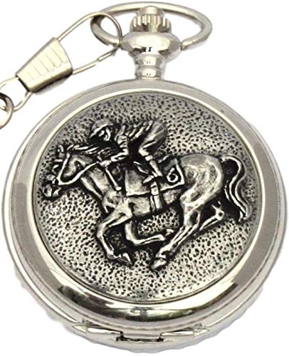 Horse Racing Design Pocket Watch Pewter Fronted